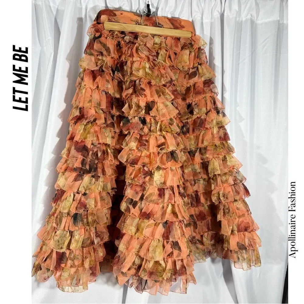 LET ME BE KAYA SKIRT IN HORIZON NWT SMALL FLORAL RUFFLED STUNNING_6